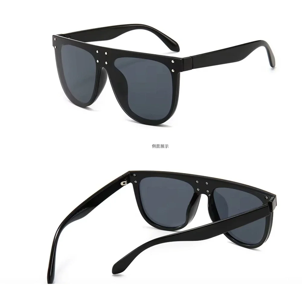Flat Top Sunglasses Men Fashion Square Frame Luxury Trendy Dark Black Lens Gafas